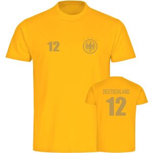 multifanshop Herren T-Shirt - Deutschland - Adler Retro Trikot 12 Gold - Druck gold metallic - Männer