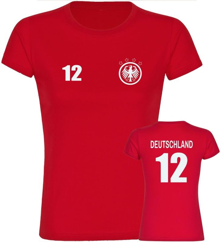 multifanshop Damen T-Shirt - Deutschland - Adler Retro Trikot 12 - Druck weiß - Frauen