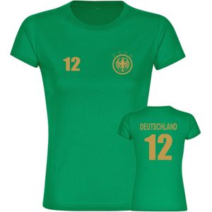 multifanshop Damen T-Shirt - Deutschland - Adler Retro Trikot 12 Gold - Druck gold metallic - Frauen