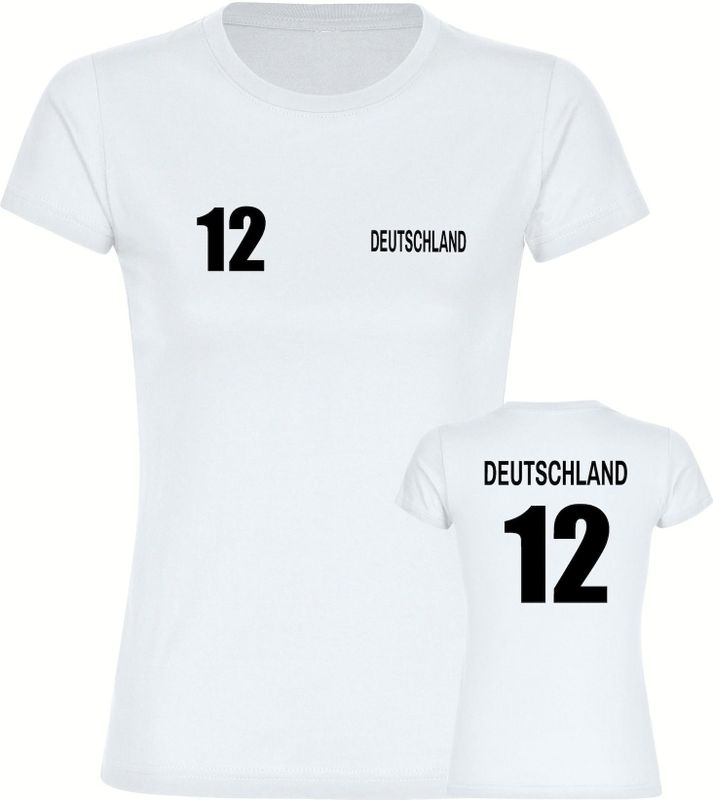 multifanshop Damen T-Shirt - Deutschland - Trikot Nummer 12 - Druck schwarz - Frauen