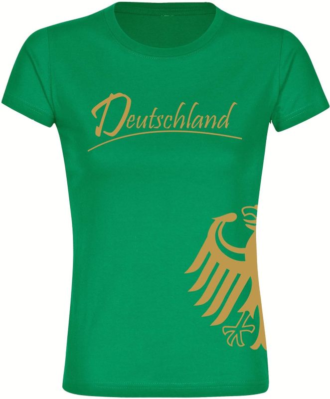 multifanshop Damen T-Shirt - Deutschland - Adler seitlich Gold - Druck gold metallic - Frauen