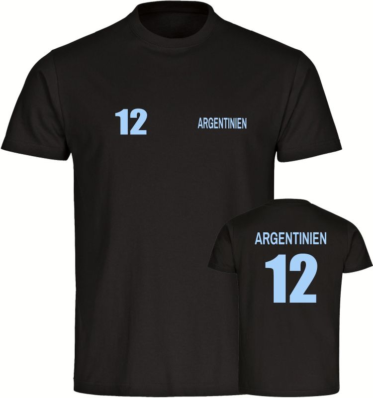 multifanshop Herren T-Shirt - Argentinien - Trikot Nummer 12 - Druck hellblau - Männer