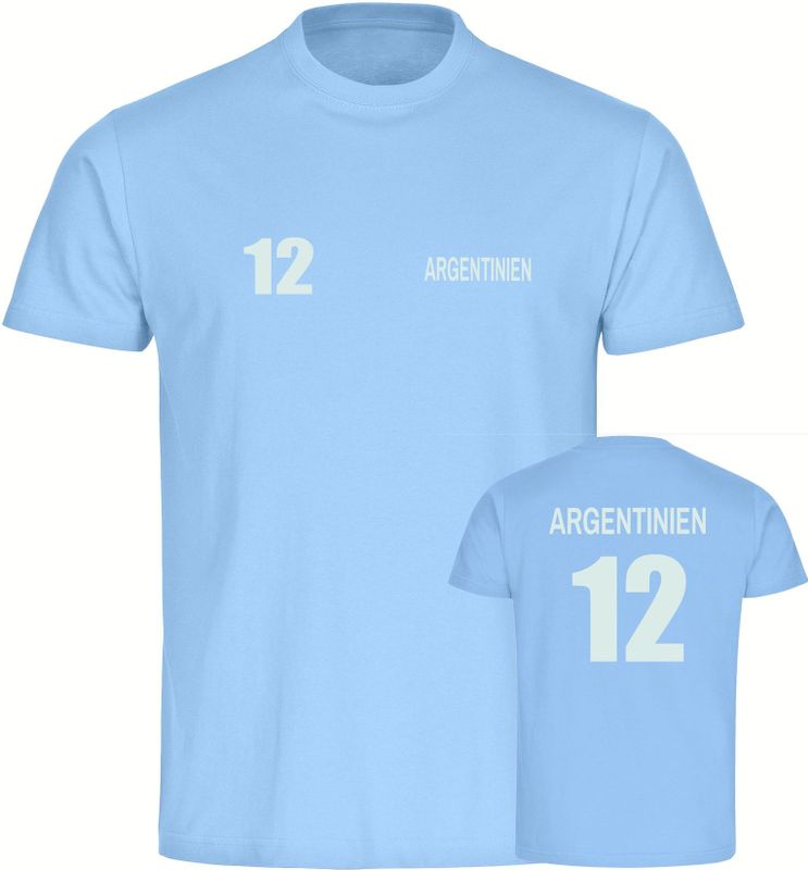 multifanshop Herren T-Shirt - Argentinien - Trikot Nummer 12 - Druck weiß - Männer