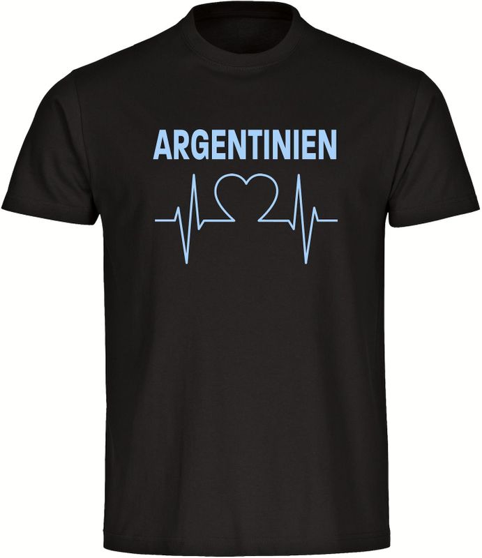 multifanshop Herren T-Shirt - Argentinien - Herzschlag - Druck hellblau - Männer
