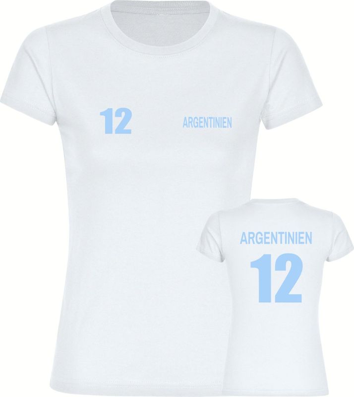 multifanshop Damen T-Shirt - Argentinien - Trikot Nummer 12 - Druck hellblau - Frauen
