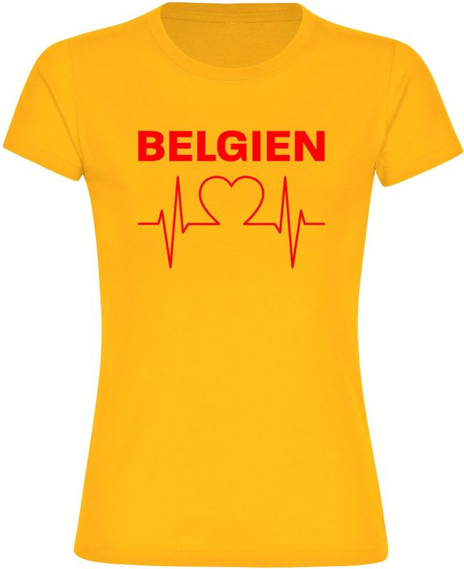 multifanshop Damen T-Shirt - Belgien - Herzschlag - Druck rot - Frauen