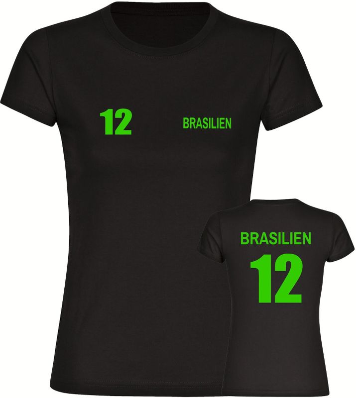multifanshop Damen T-Shirt - Brasilien - Trikot Nummer 12 - Druck gelb - Frauen
