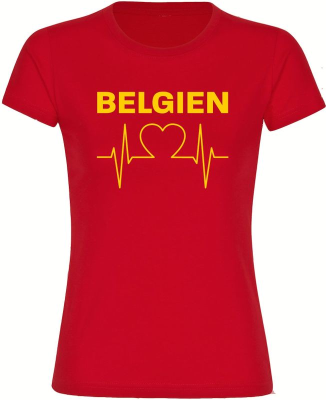 multifanshop Damen T-Shirt - Belgien - Herzschlag - Druck gelb - Frauen