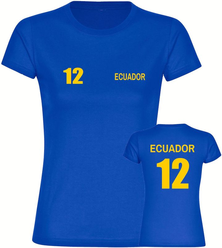 multifanshop Damen T-Shirt - Ecuador - Trikot Nummer 12 - Druck gelb - Frauen