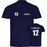 multifanshop Herren T-Shirt - USA - Trikot Nummer 12 - Druck weiß - Männer