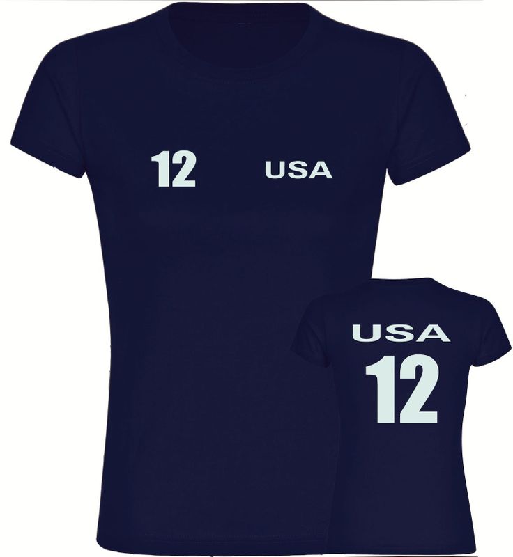 multifanshop Damen T-Shirt - USA - Trikot Nummer 12 - Druck weiß - Frauen