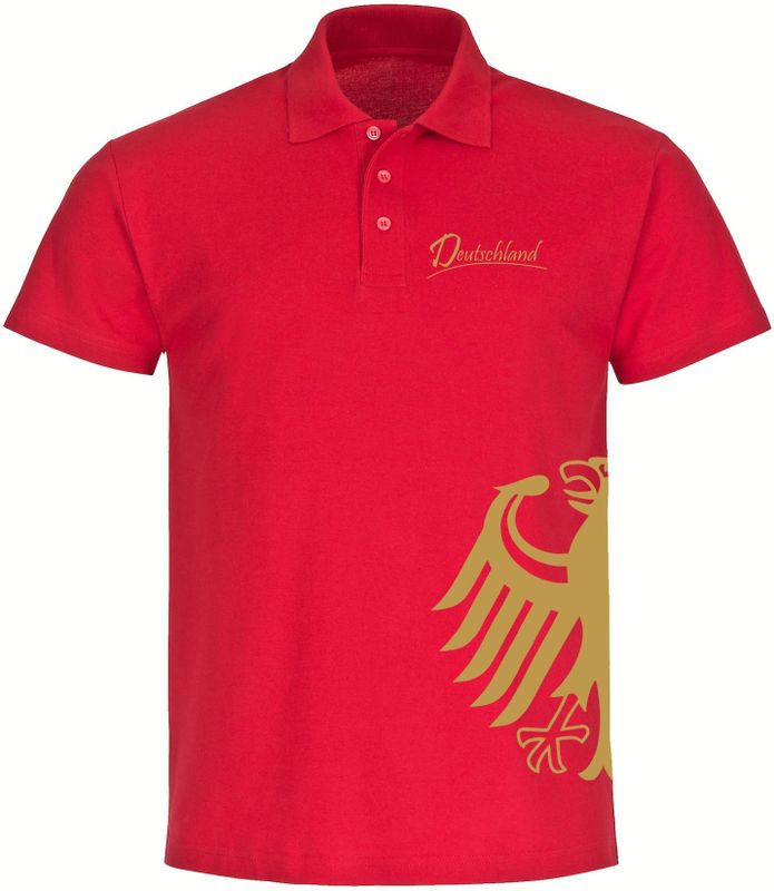 multifanshop Poloshirt - Deutschland - Adler seitlich Gold - Druck gold metallic - Polo