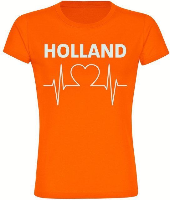 multifanshop Damen T-Shirt - Holland - Herzschlag - Druck weiß - Frauen