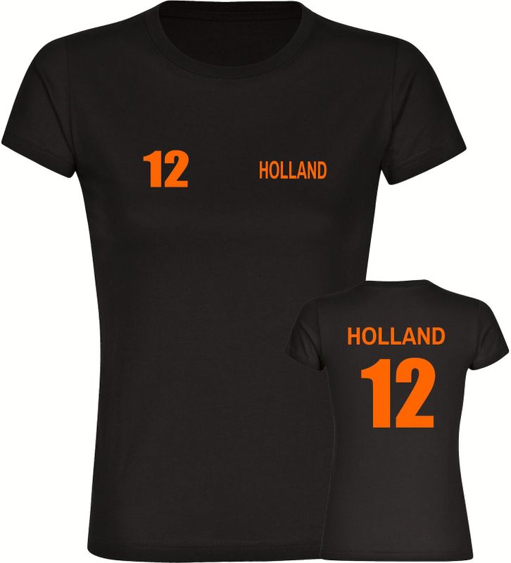 multifanshop Damen T-Shirt - Holland - Trikot Nummer 12 - Druck orange - Frauen