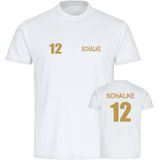 multifanshop Herren T-Shirt - Schalke - Trikot Nummer 12 gold - Druck gold metallic - Männer