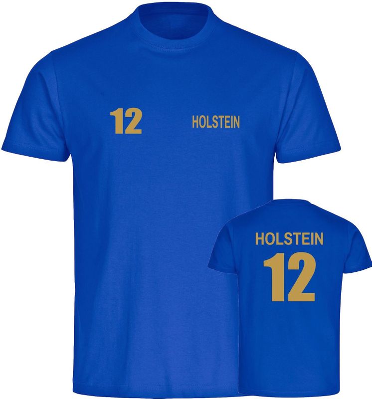 multifanshop Herren T-Shirt - Holstein - Trikot Nummer 12 gold - Druck gold metallic - Männer