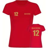 multifanshop Damen T-Shirt - Bayern - Trikot Nummer 12 gold - Druck gold metallic - Frauen