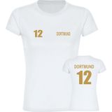 multifanshop Damen T-Shirt - Dortmund - Trikot Nummer 12 gold - Druck gold metallic - Frauen
