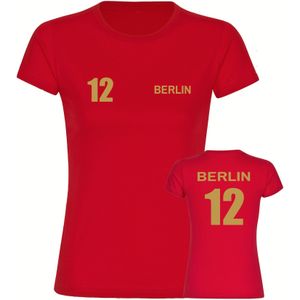 multifanshop Damen T-Shirt - Berlin rot - Trikot Nummer 12 gold - Druck gold metallic - Frauen