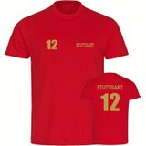 multifanshop Herren T-Shirt - Stuttgart - Trikot Nummer 12 gold - Druck gold metallic - Männer