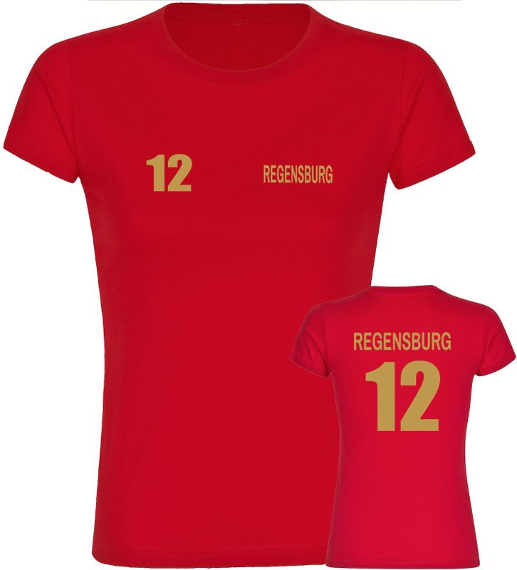 multifanshop Damen T-Shirt - Regensburg - Trikot Nummer 12 gold - Druck gold metallic - Frauen