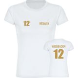multifanshop Damen T-Shirt - Wiesbaden - Trikot Nummer 12 gold - Druck gold metallic - Frauen