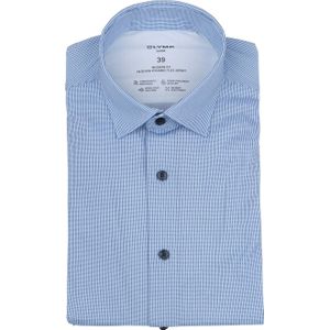 Olymp - Luxor Overhemd - Blauw - Strijkvrij Katoen - Print Dessin - Lange Mouw