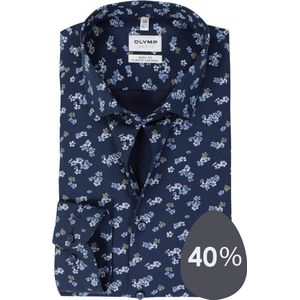 OLYMP 24/7 Level 5 body fit overhemd - dobby - marine blauw dessin - Strijkvriendelijk - Boordmaat: 44