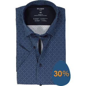 OLYMP - 24/7 - Overhemd - Marine Blauw - Korte Mouw, Strijkvriendelijk, Boordmaat: 45