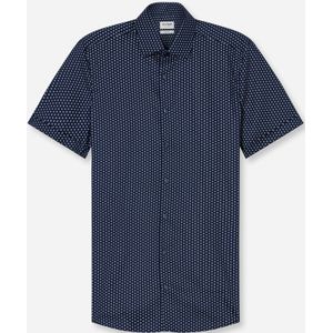 OLYMP Level 5 body fit overhemd, dobby, donkerblauw met wit en lichtblauw dessin