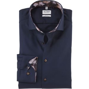 OLYMP - Heren Overhemd - Marine Blauw - Structuurweving - Body Fit