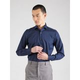 OLYMP Level 5 body fit overhemd - structuur - marine blauw - Strijkvriendelijk - Boordmaat: 44