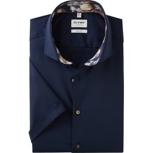 OLYMP - Level 5 - Overhemd - Marine Blauw - Korte Mouwen - Structuurweving