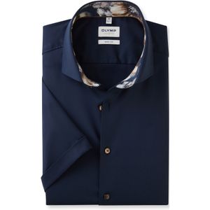OLYMP - Level 5 - Heren Overhemd - Marine Blauw - Korte Mouwen - Easy Iron