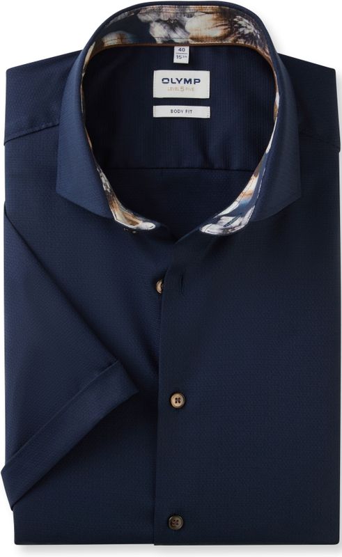 OLYMP - Level 5 - Heren Overhemd - Marine Blauw - Korte Mouwen - Easy Iron