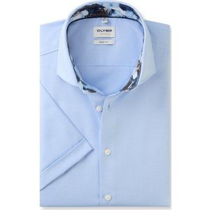 OLYMP - Level 5 - Overhemd - Lichtblauw - Structuurweving - Korte Mouwen