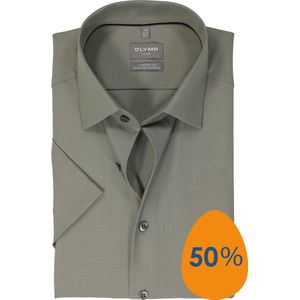 OLYMP - Overhemd - Grijsgroen - Twill - Korte Mouwen
