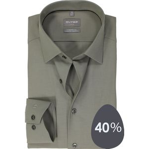 OLYMP comfort fit overhemd - twill - grijsgroen - Strijkvriendelijk - Boordmaat: 44