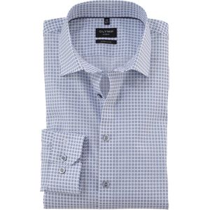 OLYMP - No. 6 - Overhemd - Wit met Blauw - Super Slim Fit, Mouwlengte 7, Popeline