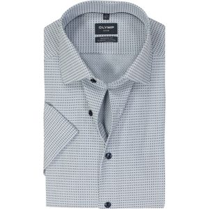 OLYMP - 24/7 Modern Fit - Overhemd - Lichtblauw met Wit en Donkerblauw Mini Dessin - Korte Mouw