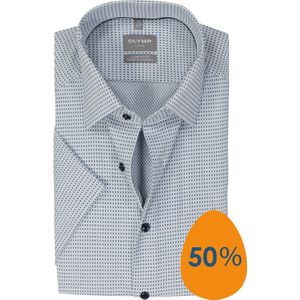 OLYMP comfort fit overhemd, korte mouw, structuur, lichtblauw met wit en donkerblauw mini dessin