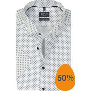 OLYMP - 24/7 - Overhemd - Wit - Korte Mouw, Dobby Weving, Modern Fit, Easy Iron