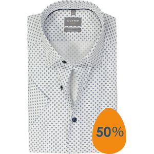 OLYMP comfort fit overhemd, korte mouw, dobby, wit dessin