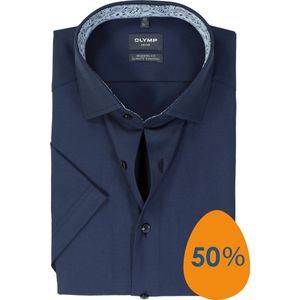 OLYMP - 24/7 Modern Fit - Overhemd - Marine Blauw - Korte Mouw - Twill