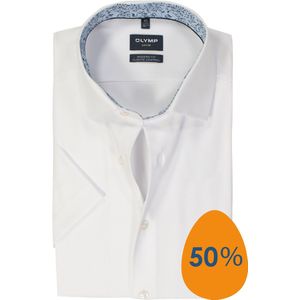 OLYMP - Effen Overhemd - Wit - Katoen/Polyester/Elastaan