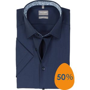 OLYMP comfort fit overhemd, korte mouw, twill, marine blauw