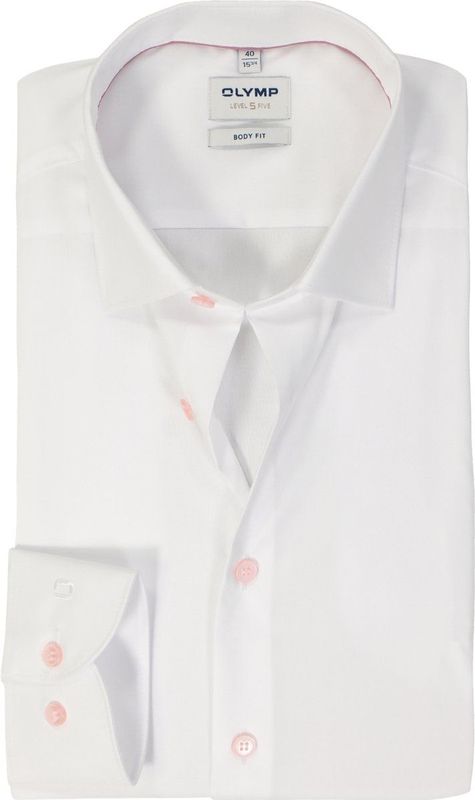OLYMP - Level 5 - Overhemd - Wit - Body Fit, Popeline, Lange Mouwen, Easy Iron