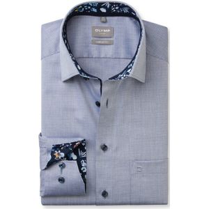 OLYMP - Heren Overhemd - Marine Blauw - Structuurweving - Comfort Fit
