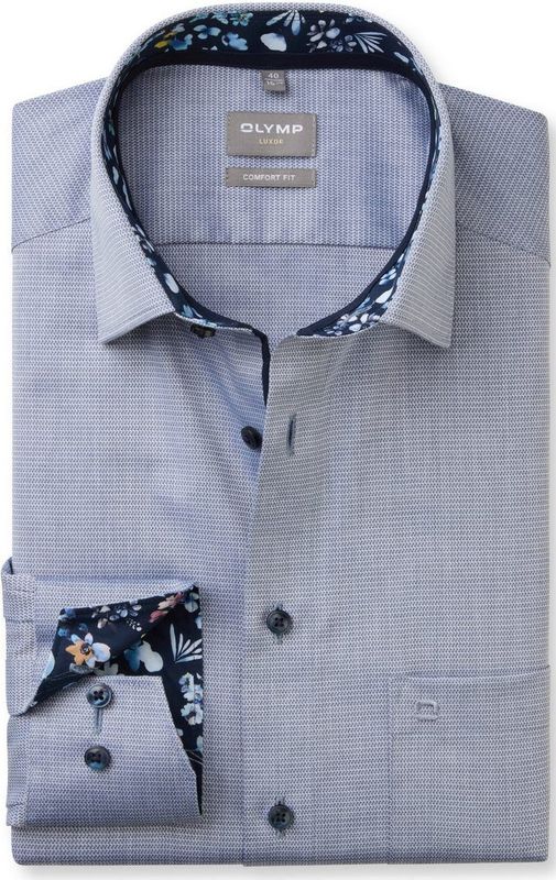 OLYMP - Heren Overhemd - Marine Blauw - Structuurweving - Comfort Fit