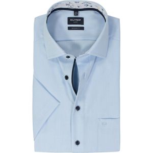 OLYMP - Modern Fit Overhemd - Korte Mouw - Structuur - Lichtblauw - Strijkvrij